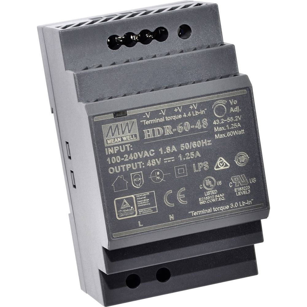 Εικόνα της HDR-60-24 MeanWell Rail Power Supply 60W IN. 85-264VAC OUT 24VDC-2.5A