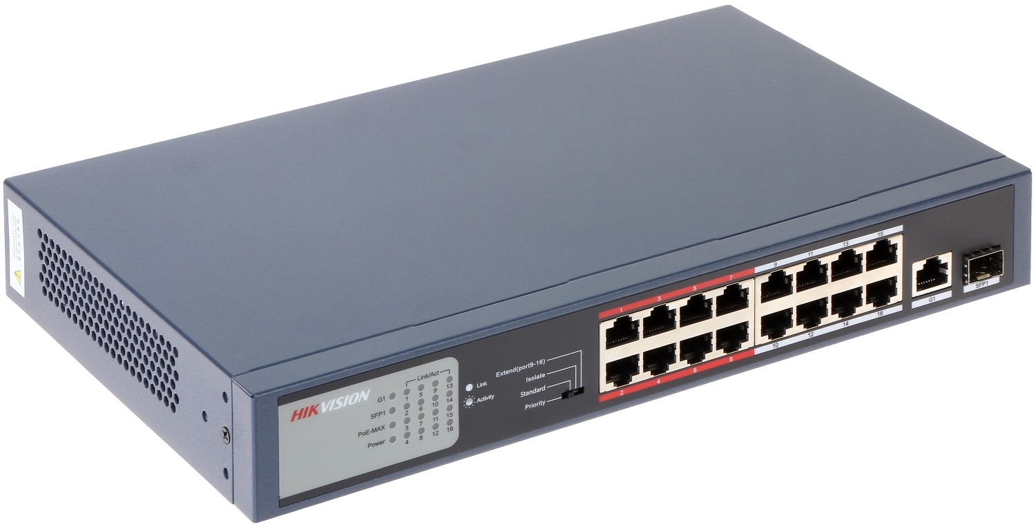 Picture of DS-3E0318P-E/M (B) 16-Port POE Switch (Unmanaged) Hikvision