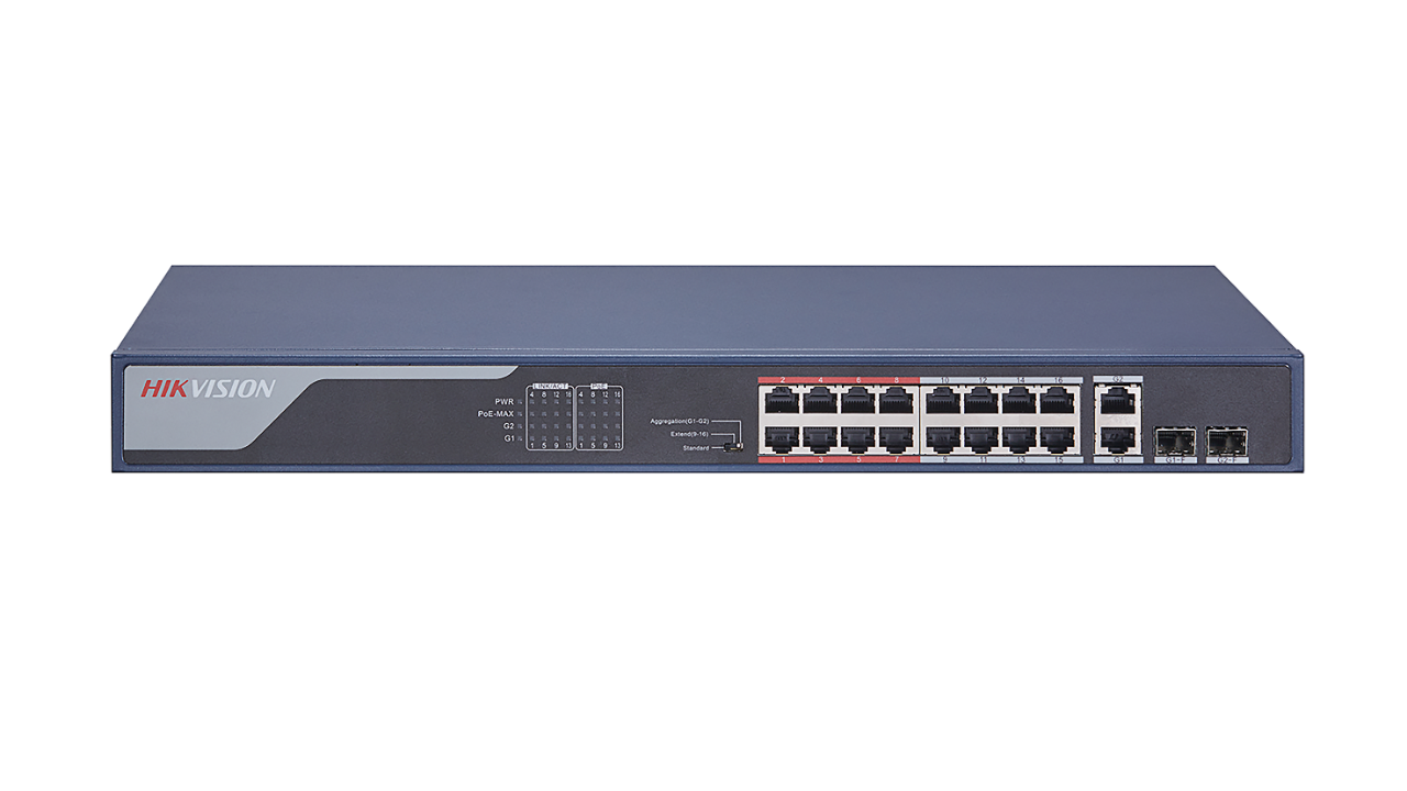 Picture of DS-3E0318P-E (B)  16 Port Fast Ethernet Unmanaged POE Switch Hikvision