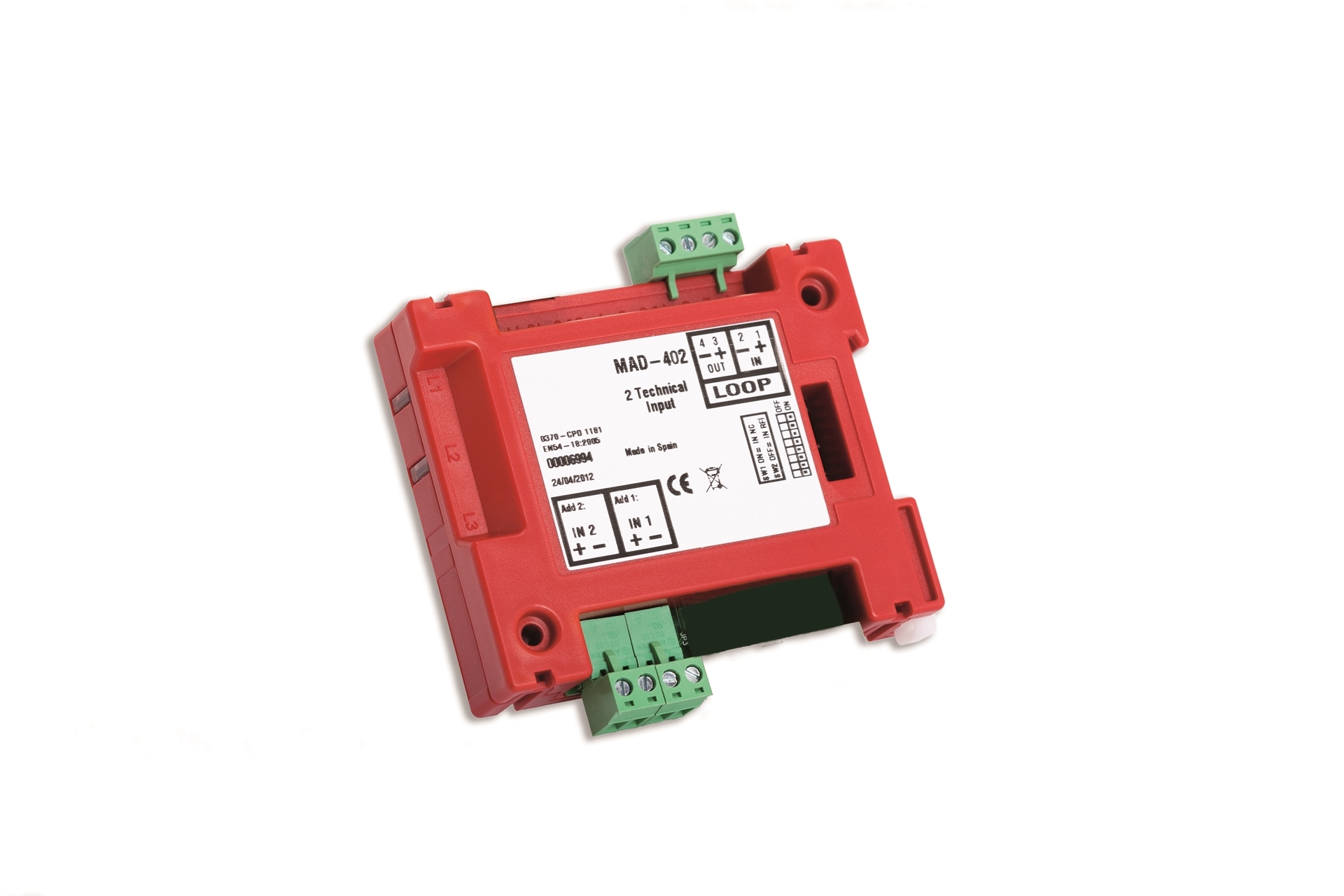 Picture of MAD-402  Διευθυνσιοδοτούμενο Module Ελέγχου Δύο Επιτηρούμενων Εισόδων Με Ενδεικτικό Λειτουργίας Και Έξοδο Nc/Co Detnov
