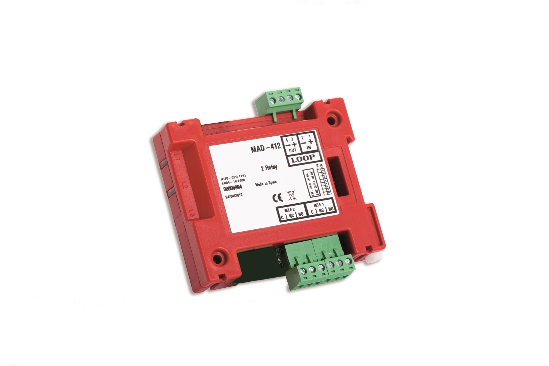 Picture of MAD-412 Διευθυνσιοδοτούμενο Module Ελέγχου Με Έξοδο Relay, 2 Εξόδων C, No, Nc Detnov