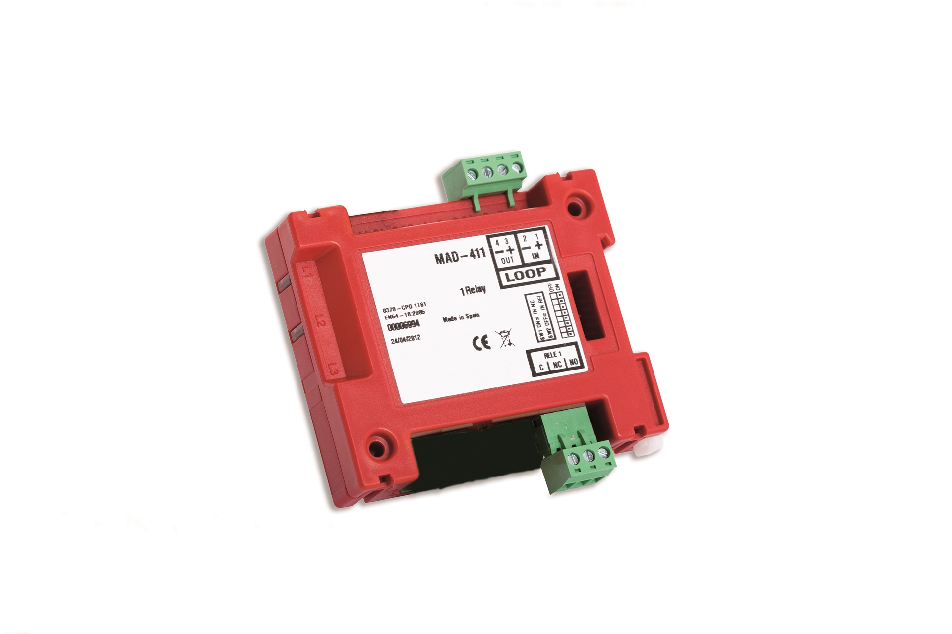 Picture of MAD-411  Διευθυνσιοδοτούμενο Module Ελέγχου Με Έξοδο Relay, 1 Εξόδου C, No, Nc Detnov