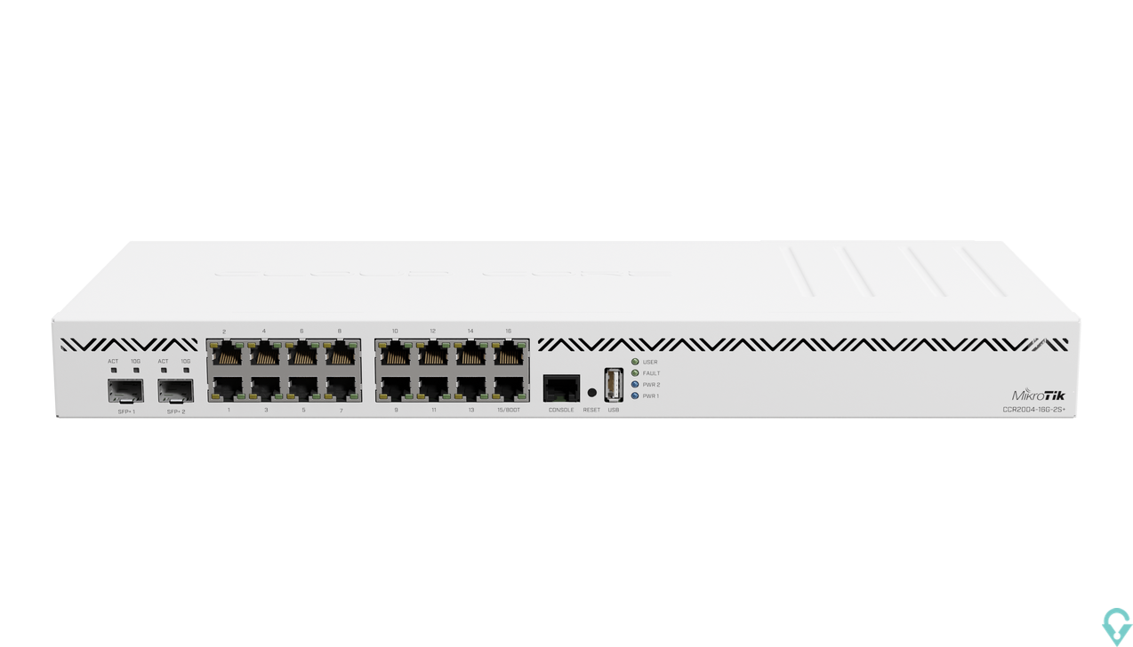 Picture of CCR2004-16G-2S+ Cloud Core Router, 16x Gigabit LAN, 2xSFP+, RouterOS L6 Mikrotik