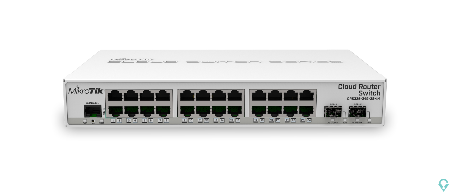 Εικόνα της CRS326-24G-2S+IN Cloud Router Switch 326-24G-2S+IN with 800 MHz CPU, 512MB RAM, 24xGigabit LAN, 2xSFP+ cages, RouterOS L5 or Swi