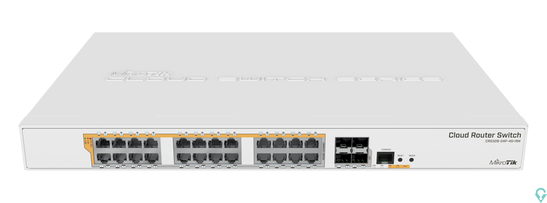 Picture of CRS328-24P-4S+RM Cloud Router Switch 328-24P-4S+RM with 800 MHz CPU, 512MB RAM, 24xGigabit LAN (all PoE-out), 4xSFP+ cages, Rout