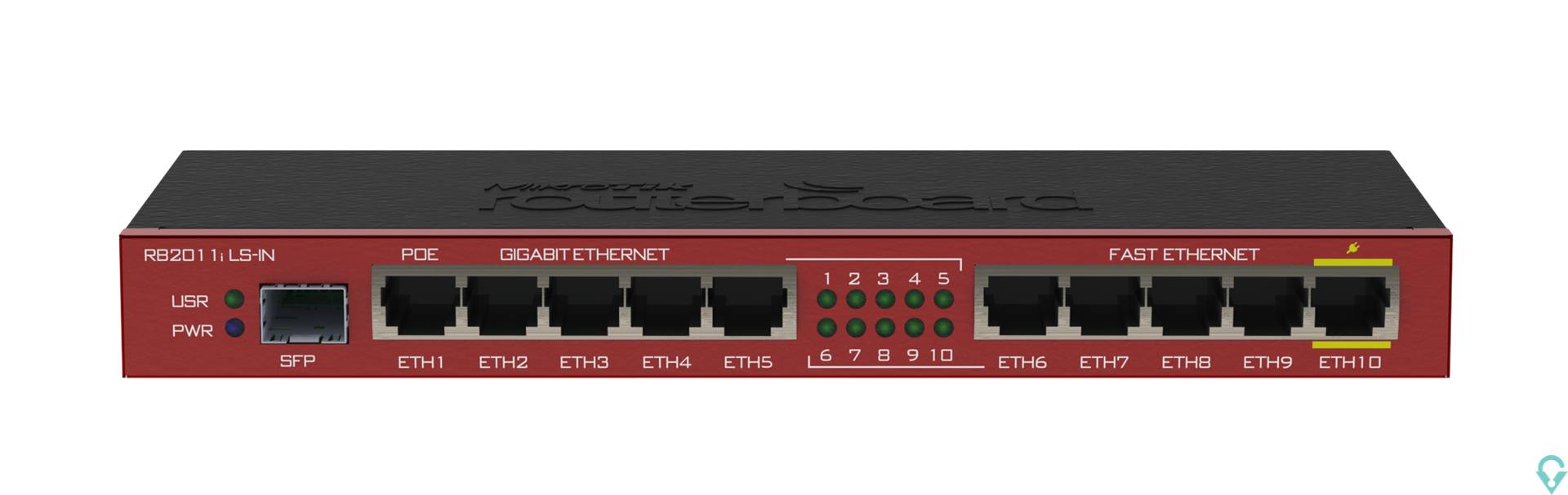 Εικόνα της RB2011iLS-IN RouterBOARD 2011iLS with Atheros 74K MIPS CPU, 64MB RAM, 1x SFP port, 5xLAN, 5XGbit LAN, RouterOS L4, desktop case,