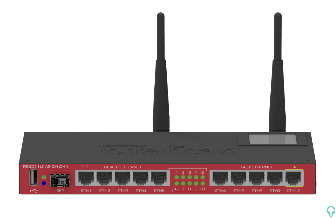 Εικόνα της RB2011UiAS-2HnD-IN RouterBOARD 2011UiAS-2HnD with Atheros 74K MIPS CPU, 128MB RAM, 1xSFP port, 5xLAN, 5xGbit LAN, built-in 2.4Gh