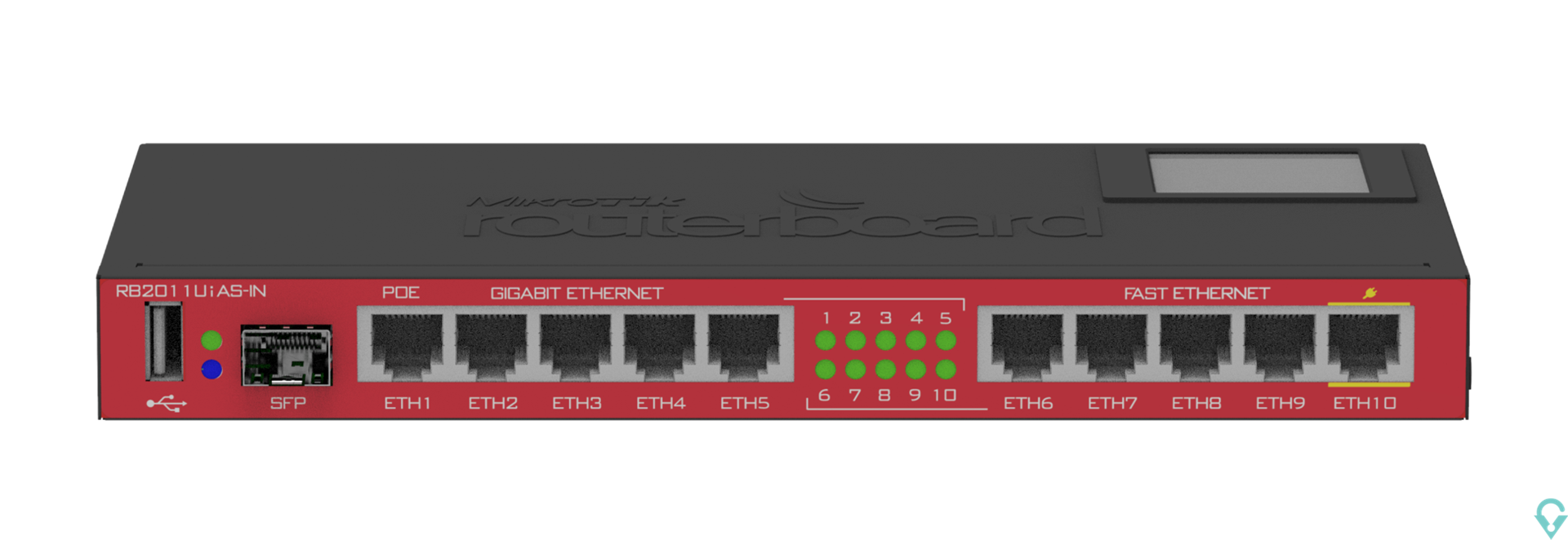 Εικόνα της RB2011UiAS-IN RouterBOARD 2011UiAS with Atheros 74K MIPS CPU, 128MB RAM, 1xSFP port, 5xLAN, 5xGbit LAN, RouterOS L5, desktop cas