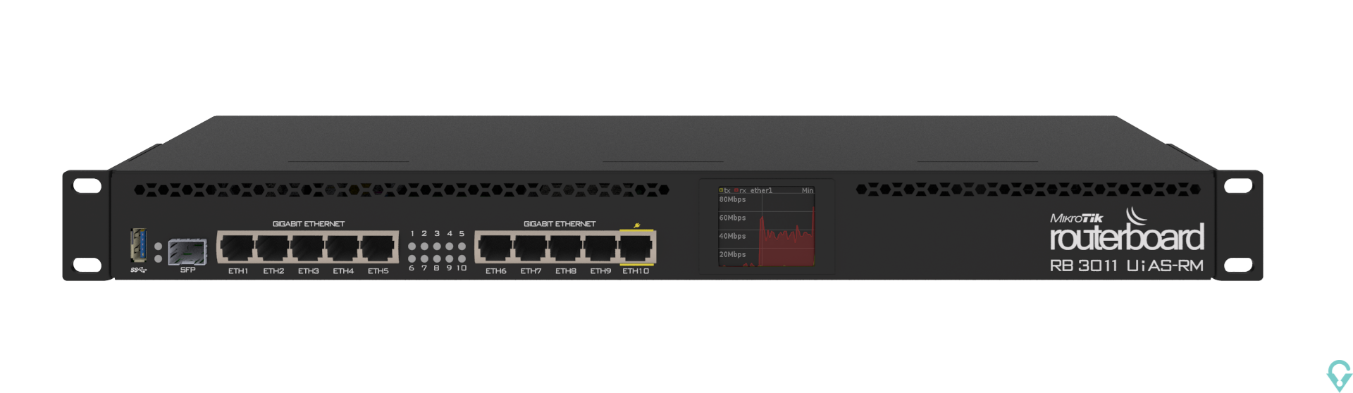 Εικόνα της RB3011UiAS-RM RouterBOARD 3011UiAS with Dual core 1.4GHz ARM CPU, 1GB RAM, 10xGbit LAN, 1xSFP port, RouterOS L5, 1U rackmount ca
